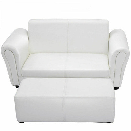 Load image into Gallery viewer, Soft Kids Double Sofa with Ottoman-White
