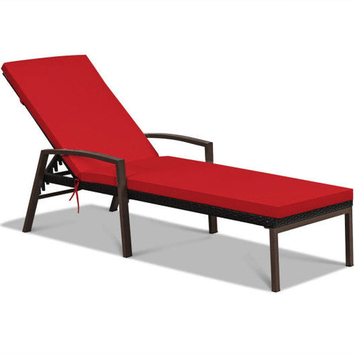 Load image into Gallery viewer, Patio Rattan Lounge Chaise Recliner with Back Adjustable Cushioned-Red
