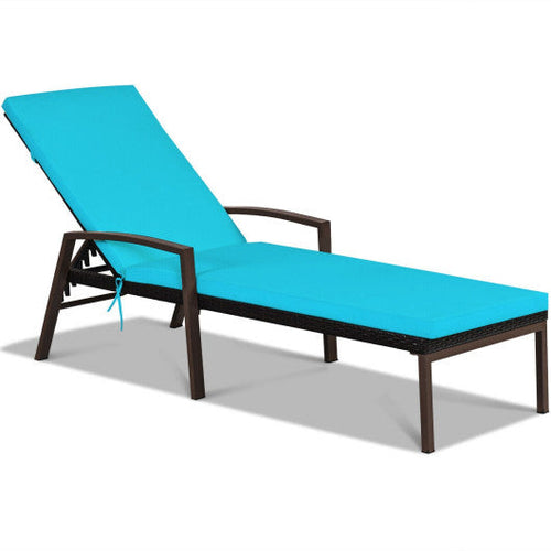 Load image into Gallery viewer, Patio Rattan Lounge Chaise Recliner with Back Adjustable Cushioned-Turquoise
