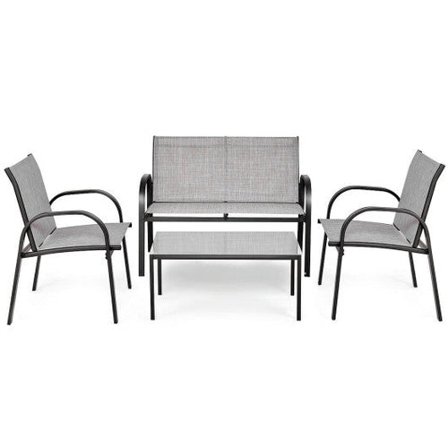 Load image into Gallery viewer, 4 Pieces Patio Furniture Set with Glass Top Coffee Table-Gray
