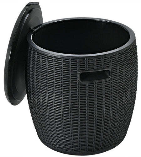 9.5 Gallon 4-in-1 Patio Rattan Cool Bar Cocktail Table Side Table-Black