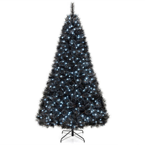 Load image into Gallery viewer, 6/7/8 Feet Black Artificial Halloween Christmas Tree with PVC Branch Tips and 210/320/450 Cool White LED Lights-L
