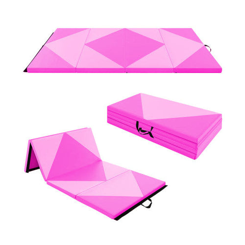 Load image into Gallery viewer, 8 Feet PU Leather Folding Gymnastics Mat with Hook and Loop Fasteners-Pink
