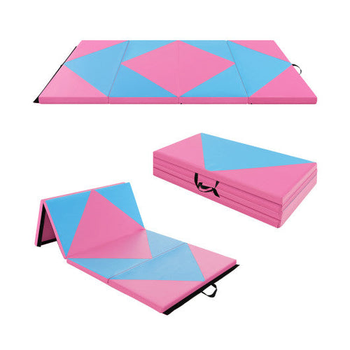Load image into Gallery viewer, 8 Feet PU Leather Folding Gymnastics Mat with Hook and Loop Fasteners-Pink &amp; Blue
