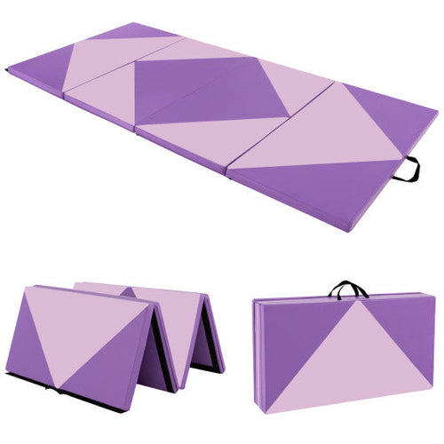 Load image into Gallery viewer, 8 Feet PU Leather Folding Gymnastics Mat with Hook and Loop Fasteners-Pink &amp; Purple
