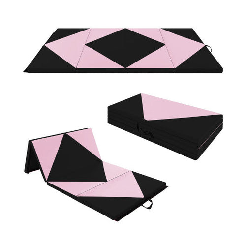 Load image into Gallery viewer, 8 Feet PU Leather Folding Gymnastics Mat with Hook and Loop Fasteners-Black &amp; Pink
