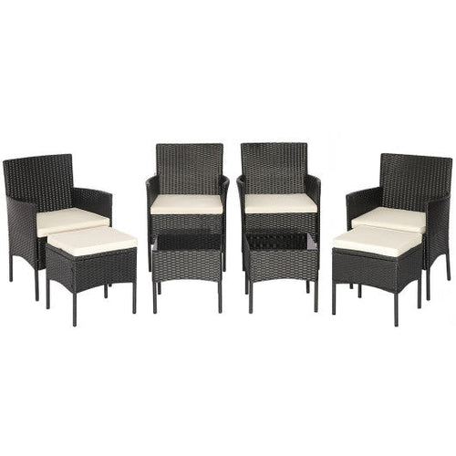 Load image into Gallery viewer, 8 Pieces Patio Wicker Conversation Set with 2 Coffee Tables and 2 Ottomans
