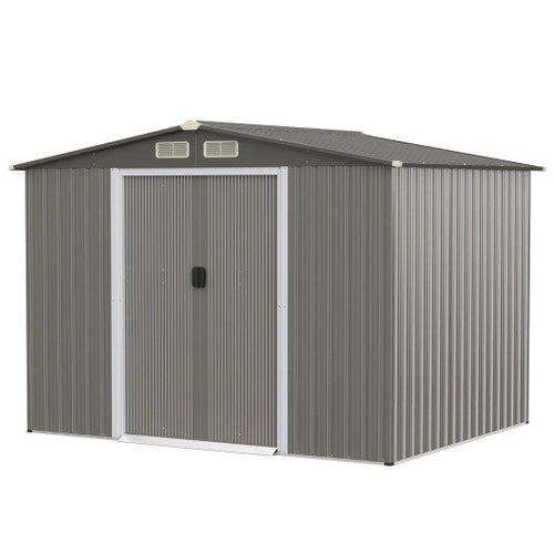 Load image into Gallery viewer, 8 x 6 Feet Galvanized Steel Storage Shed for Garden Yard-Gray
