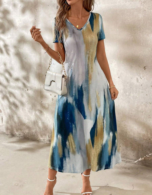Load image into Gallery viewer, Tie-Dye V-Neck Short Sleeve Midi Tee Dress
