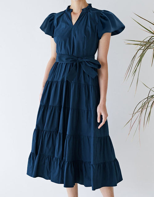 Load image into Gallery viewer, Ruched Tiered Notched Short Sleeve Dress
