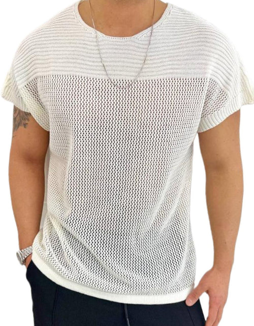 Load image into Gallery viewer, Men's Eyelet Round Neck Short Sleeve T-Shirt
