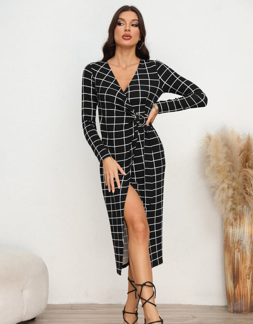 Load image into Gallery viewer, Plaid Long Sleeve Slit Dress
