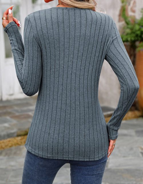 Load image into Gallery viewer, Decorative Button Round Neck Long Sleeve T-Shirt
