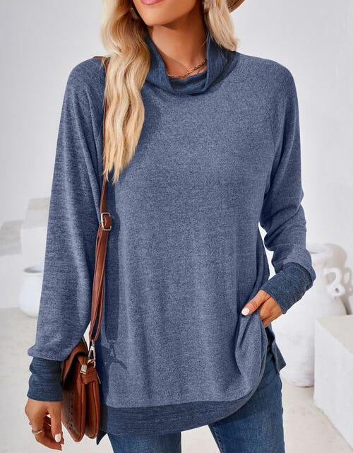 Load image into Gallery viewer, Contrast Mock Neck Long Sleeve T-Shirt

