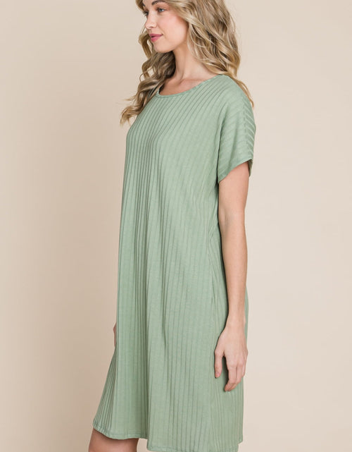 Load image into Gallery viewer, BOMBOM Ribbed Round Neck Short Sleeve Dress

