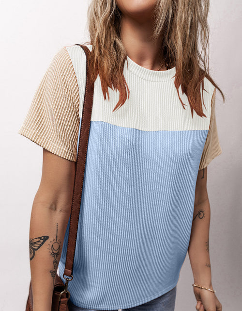 Load image into Gallery viewer, Color Block Round Neck Short Sleeve T-Shirt
