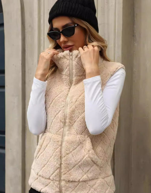 Load image into Gallery viewer, Fuzzy Plaid Texture Zip Up Vest Coat
