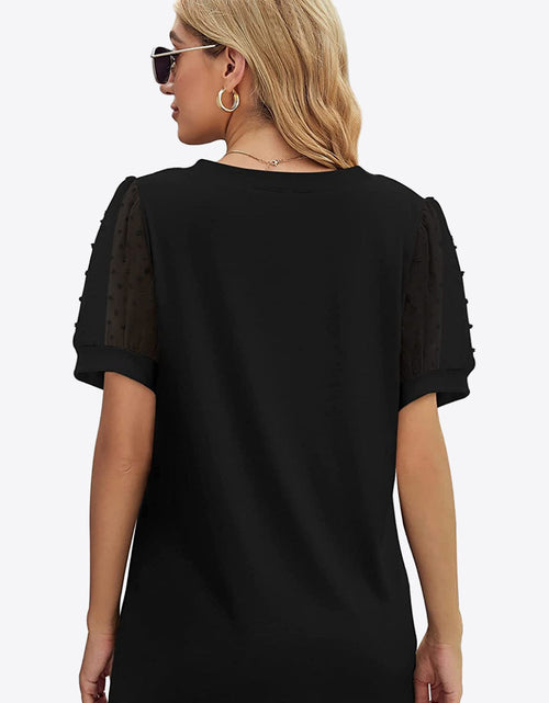 Load image into Gallery viewer, Swiss Dot Puff Sleeve V-Neck Tee
