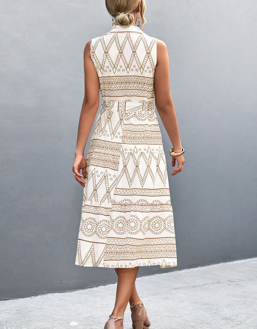 Load image into Gallery viewer, Printed Button Front Tie-Waist Sleeveless Collared Dress
