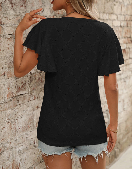 Load image into Gallery viewer, Eyelet Round Neck Flutter Sleeve Top
