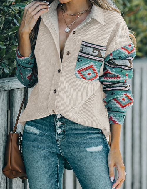 Load image into Gallery viewer, Perfee Pocketed Geometric Collared Neck Shacket
