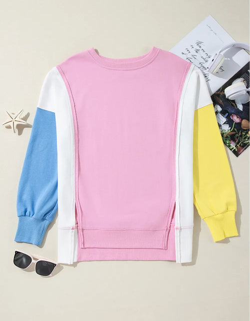 Load image into Gallery viewer, Slit Contrast Round Neck Long Sleeve Sweatshirt
