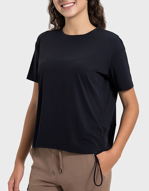 Load image into Gallery viewer, Millennia Drawstring Round Neck Short Sleeve Active T-Shirt
