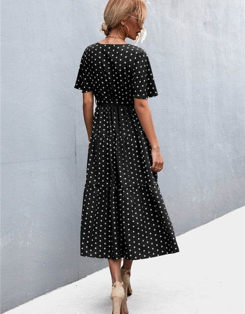 Load image into Gallery viewer, Printed V-Neck Flutter Sleeve Belted Dress
