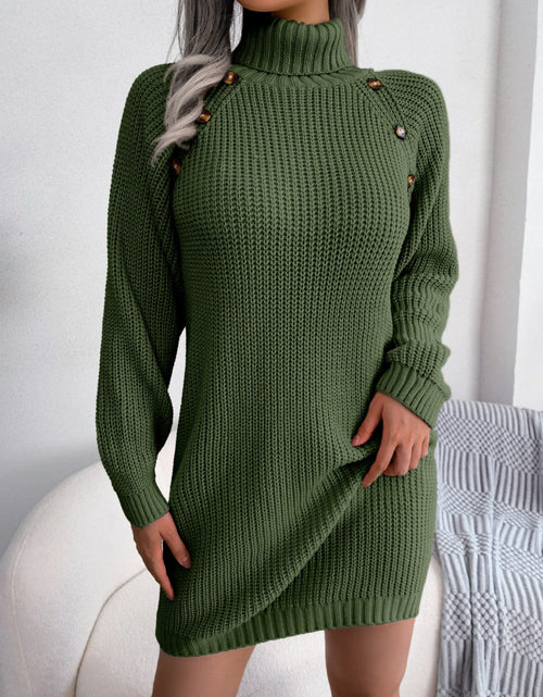 Load image into Gallery viewer, Decorative Button Turtleneck Sweater Dress
