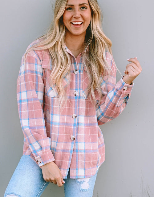 Load image into Gallery viewer, Plaid Pocketed Collared Neck Button Up Jacket
