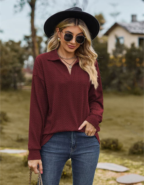 Load image into Gallery viewer, Collared Neck Cable-Knit Long Sleeve Blouse
