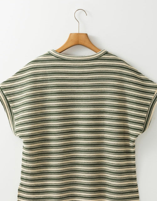 Load image into Gallery viewer, Stripe Textured Side Slit Crew Neck T-Shirt
