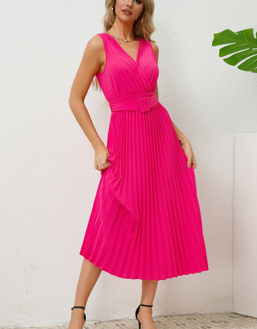 Load image into Gallery viewer, Surplice Sleeveless Midi Pleated Dress
