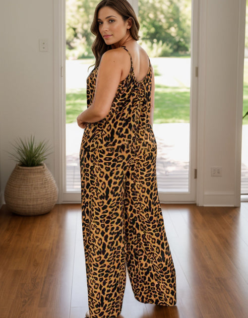 Load image into Gallery viewer, Full Size Leopard Scoop Neck Wide Leg Jumpsuit
