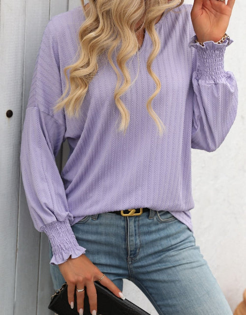 Load image into Gallery viewer, Mandy Textured Notched Lantern Sleeve T-Shirt
