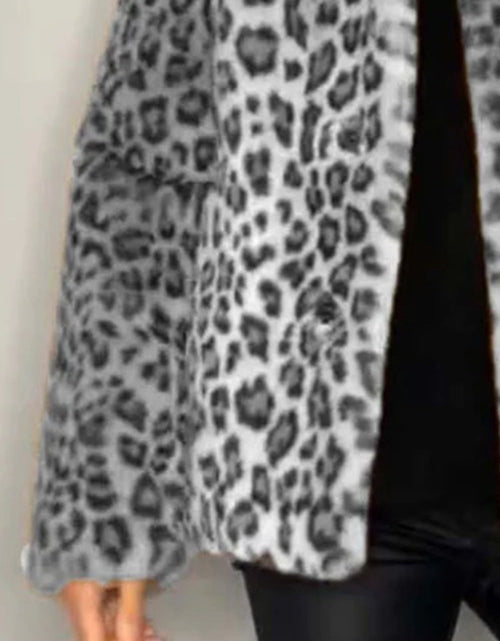 Load image into Gallery viewer, Full Size Leopard Furry Collared Neck Long Sleeve Coat
