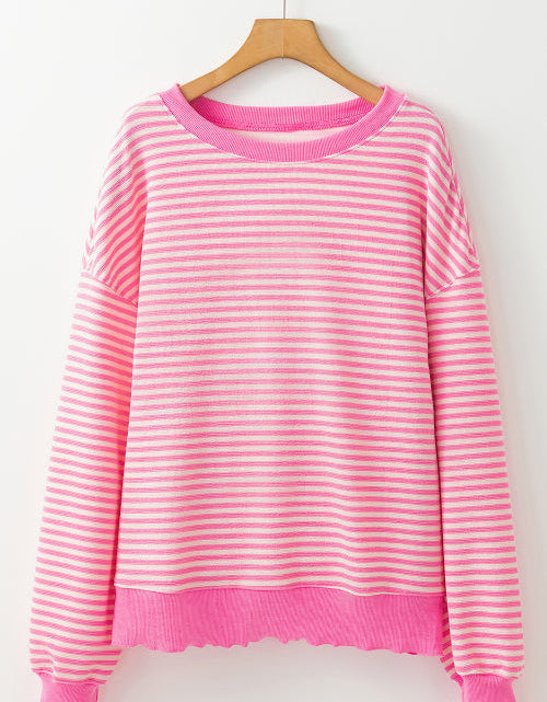 Load image into Gallery viewer, Striped Round Neck Long Sleeve Sweatshirt

