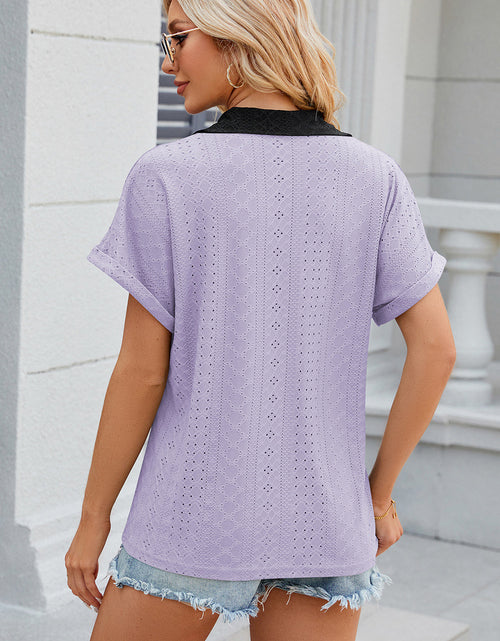 Load image into Gallery viewer, Eyelet Johnny Collar Short Sleeve T-Shirt
