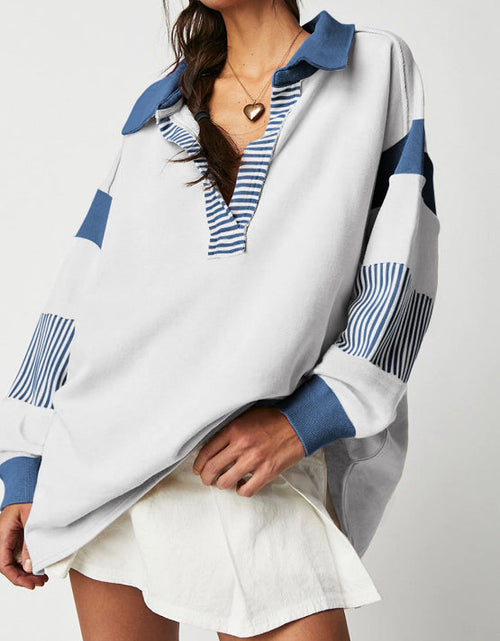 Load image into Gallery viewer, Color Block Johnny Collar Long Sleeve Sweatshirt
