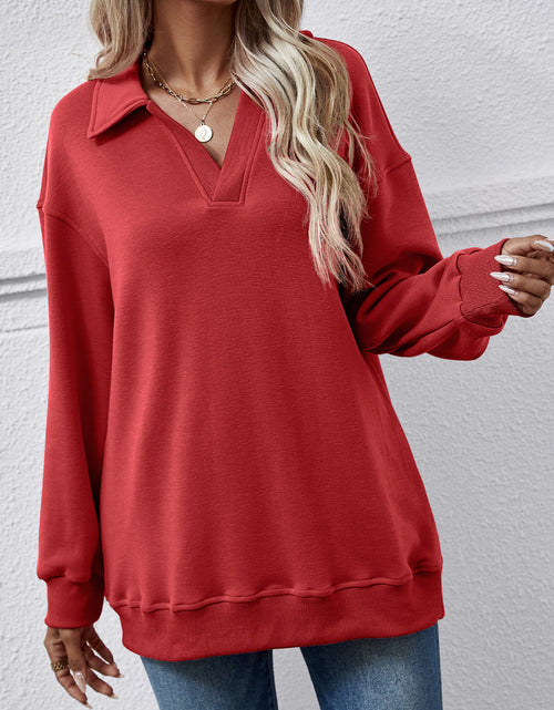 Load image into Gallery viewer, Collared Neck Dropped Shoulder Sweatshirt
