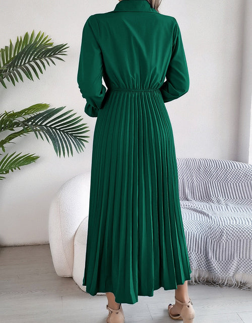 Load image into Gallery viewer, Pleated Half Button Long Sleeve Midi Dress
