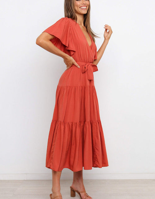 Load image into Gallery viewer, Tied Tiered Short Sleeve Midi Dress
