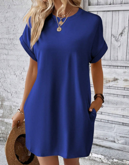 Load image into Gallery viewer, Round Neck Short Sleeve Mini Tee Dress with Pockets
