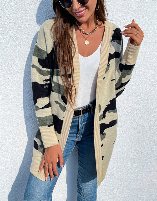 Load image into Gallery viewer, Camouflaged Dropped Shoulder Open Front Cardigan
