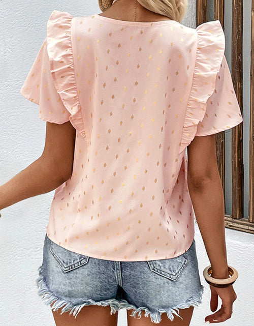 Load image into Gallery viewer, Perfee Printed Ruffle Trim Pleated Detail Blouse
