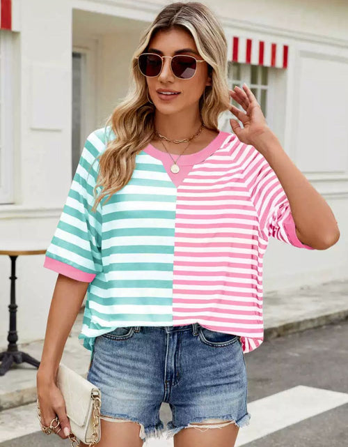 Load image into Gallery viewer, Striped Round Neck Half Sleeve T-Shirt
