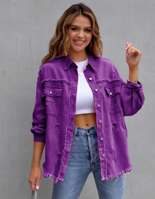 Load image into Gallery viewer, Distressed Drop Shoulder Denim Jacket
