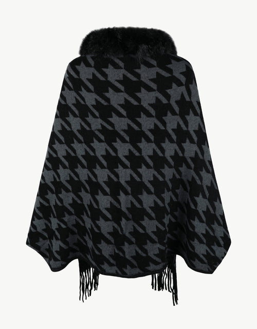 Load image into Gallery viewer, Houndstooth Fringe Hem Poncho
