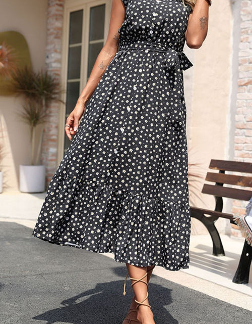 Load image into Gallery viewer, Perfee Floral Tie-Waist Ruffle Hem Dress
