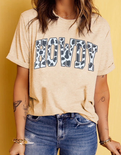 Load image into Gallery viewer, Round Neck Short Sleeve HOWDY Graphic Tee

